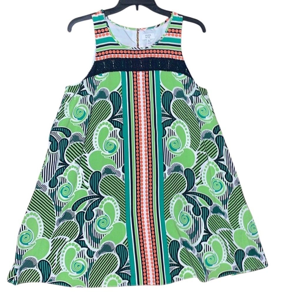 •CROWN & IVY•NWOT GREEN MULTI-PATTERNED 100% LINED SLEEVELESS DRESS SIZE MEDIUM